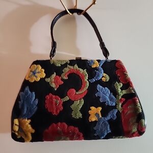 Vintage Floral Chenille Top Handle Handbag